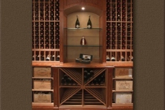 Custom Wine Racking with Display Case and Arch Detailing