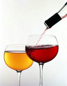 Red and White wine in glasses