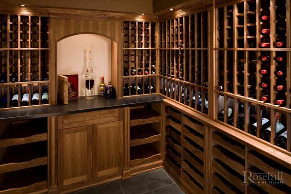 wooden racks in a wooden wine cellar