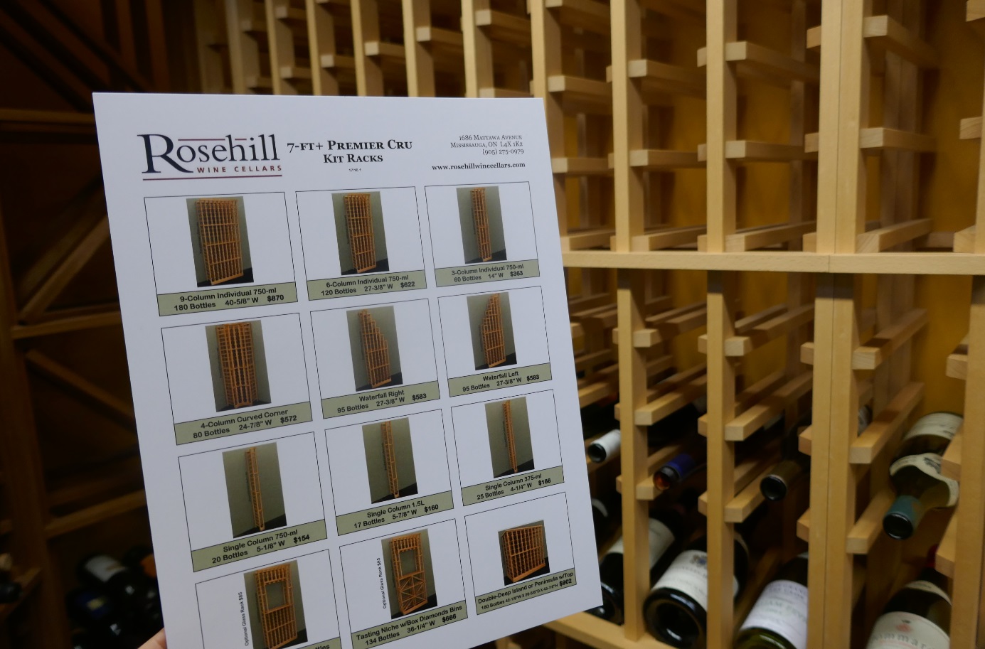 wooden wine rack choices, wine cellar racking options available at Rosehill Wine Cellars 