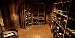 wine cellar in barn, poor wine racking