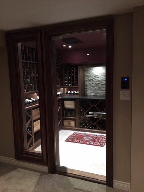 walnut glass wine cellar door with lock