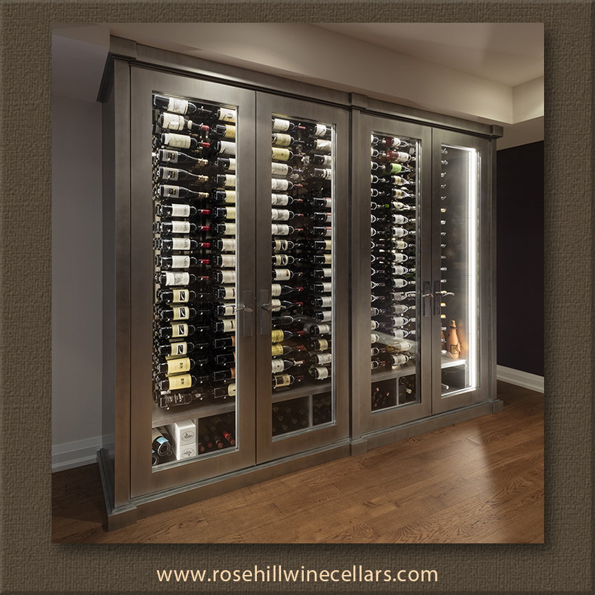 wine cellar with glass doors in house