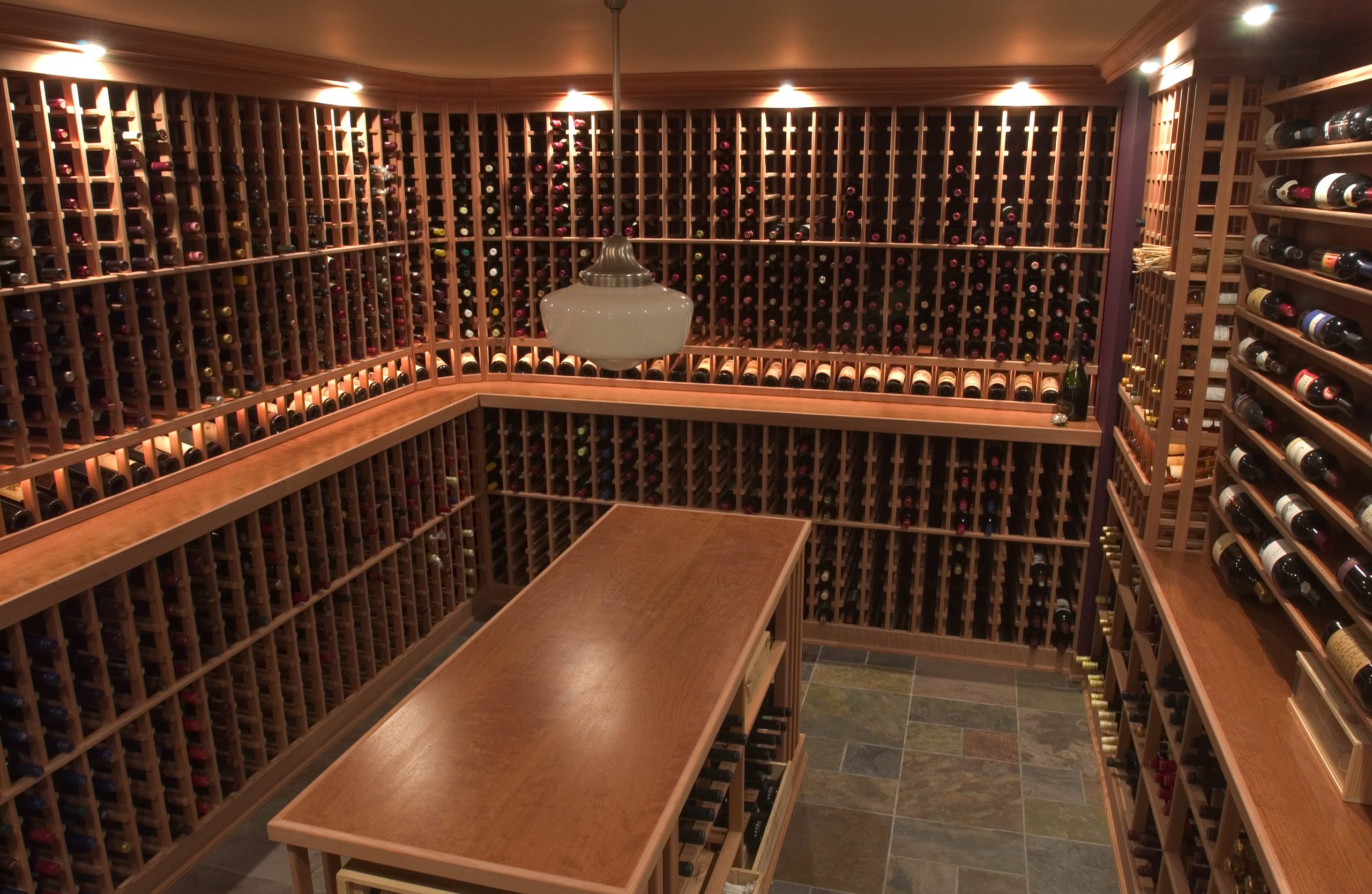 Hand-crafted wooden home wine cellar.